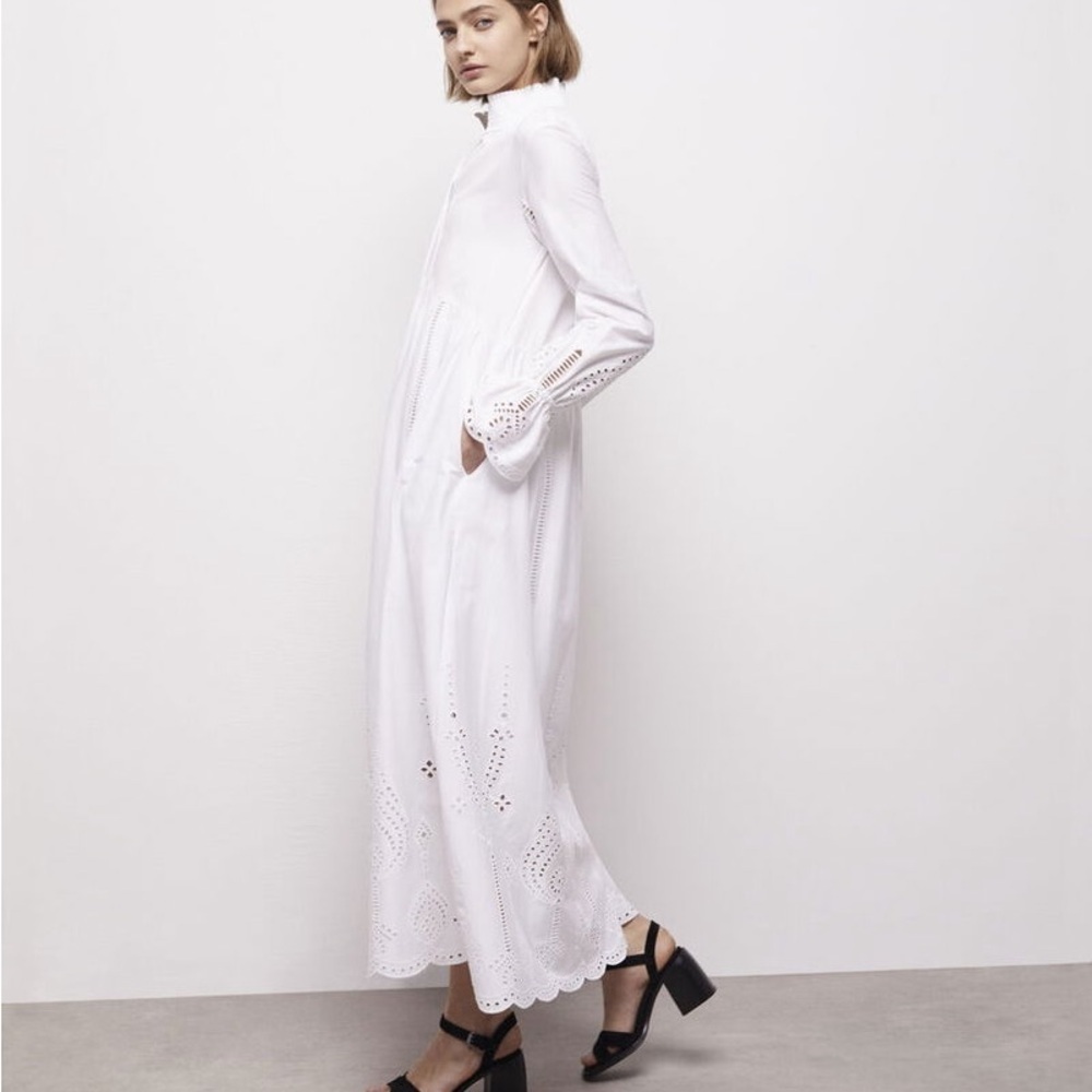 THE KOOPLES White Eyelet Embroidered Cotton Maxi Boho Dress NWT - Picture 4 of 14